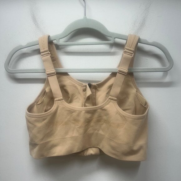 Front-Zip Beige Compression Sports Bra By Prairie Wear L/G Nylon & Spandex Blend - Picture 8 of 9